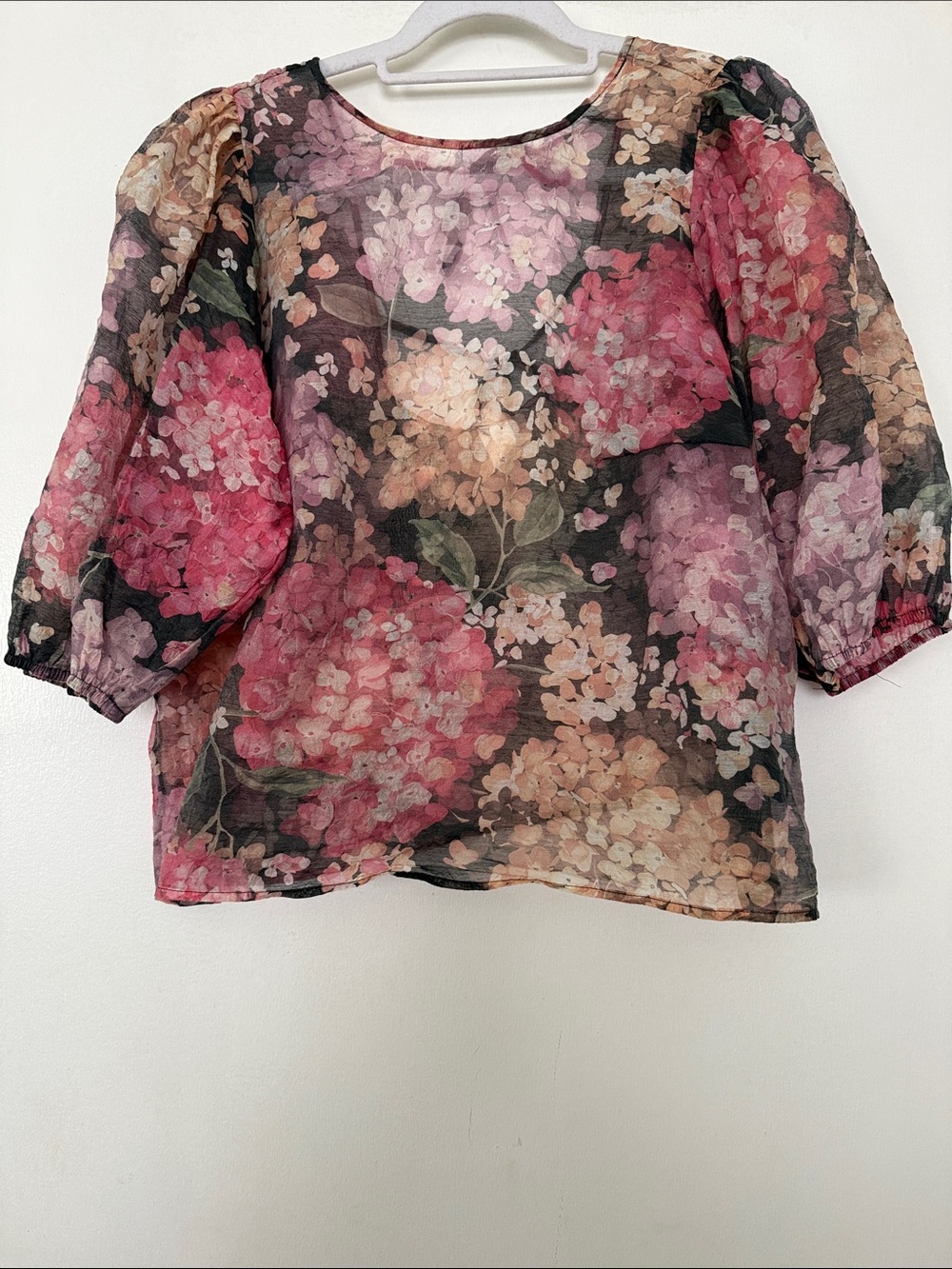 H&M Floral Puff-Sleeve Blouse - Pink, Cream, Black